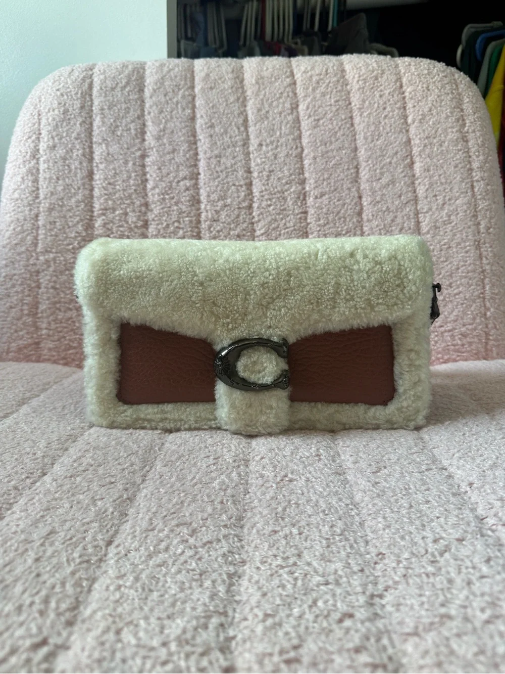 Coach Tabby Shearling Shoulder Bag in Cream and Tan/Brown